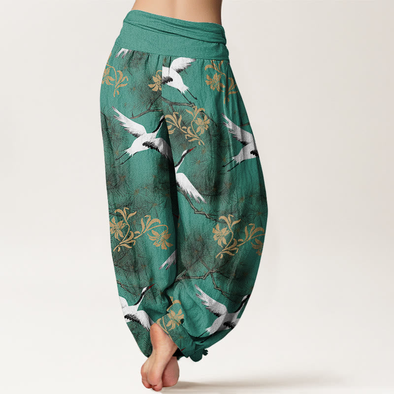 Buddha Stones Casual Red-crowned Crane Pine Tree Pattern Women's Elastic Waist Harem Pants - image 2