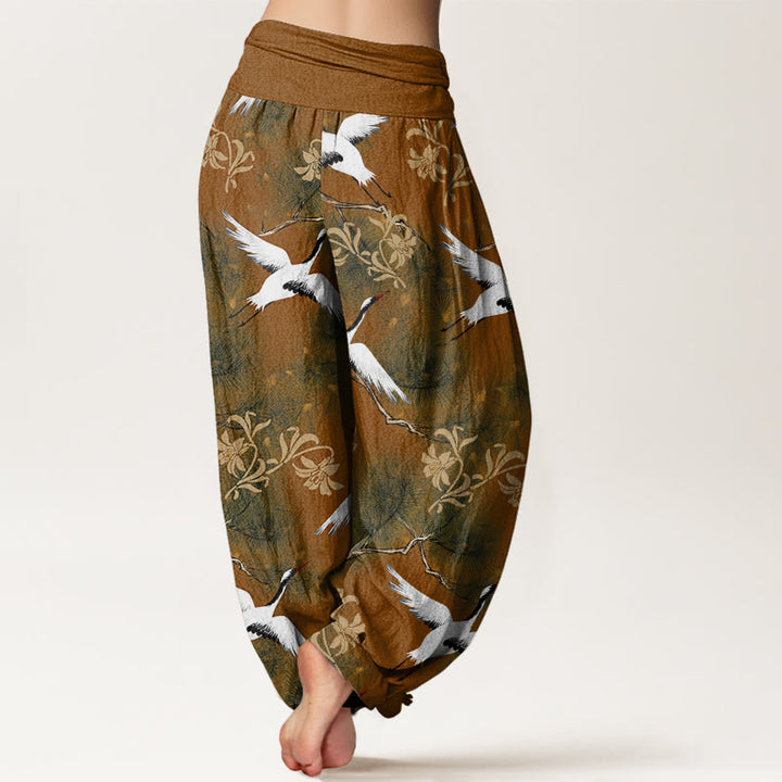 Buddha Stones Casual Red-crowned Crane Pine Tree Pattern Women's Elastic Waist Harem Pants - image 7