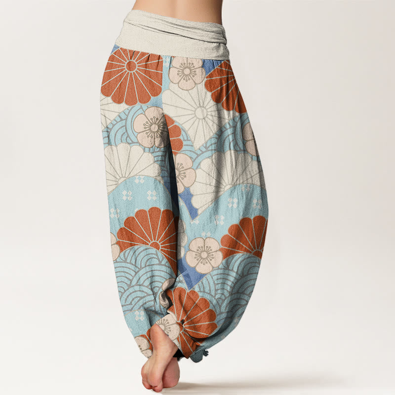 Buddha Stones Casual Abstract Petal And Wave Pattern Women's Elastic Waist Harem Pants - image 2
