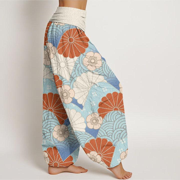 Buddha Stones Casual Abstract Petal And Wave Pattern Women's Elastic Waist Harem Pants - image 1
