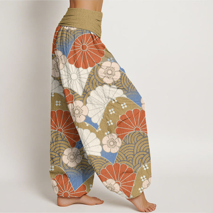 Buddha Stones Casual Abstract Petal And Wave Pattern Women's Elastic Waist Harem Pants - image 5