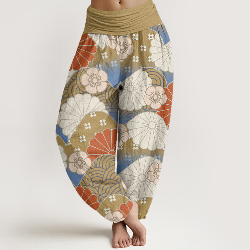 Buddha Stones Casual Abstract Petal And Wave Pattern Women's Elastic Waist Harem Pants - Tan - US22，UK/AU26，EU54 (6XL) - image 4
