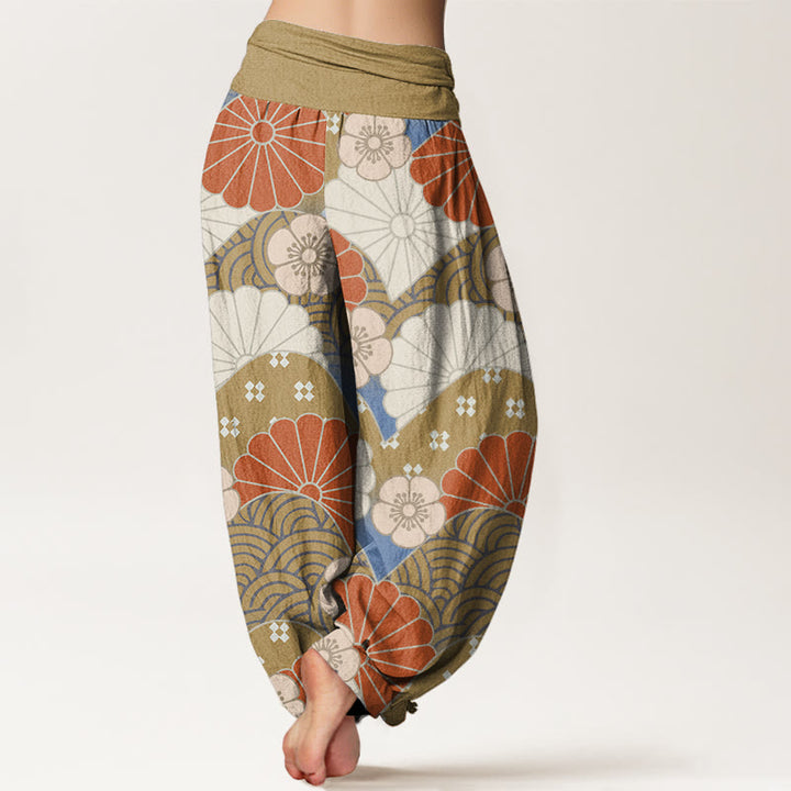 Buddha Stones Casual Abstract Petal And Wave Pattern Women's Elastic Waist Harem Pants - image 6