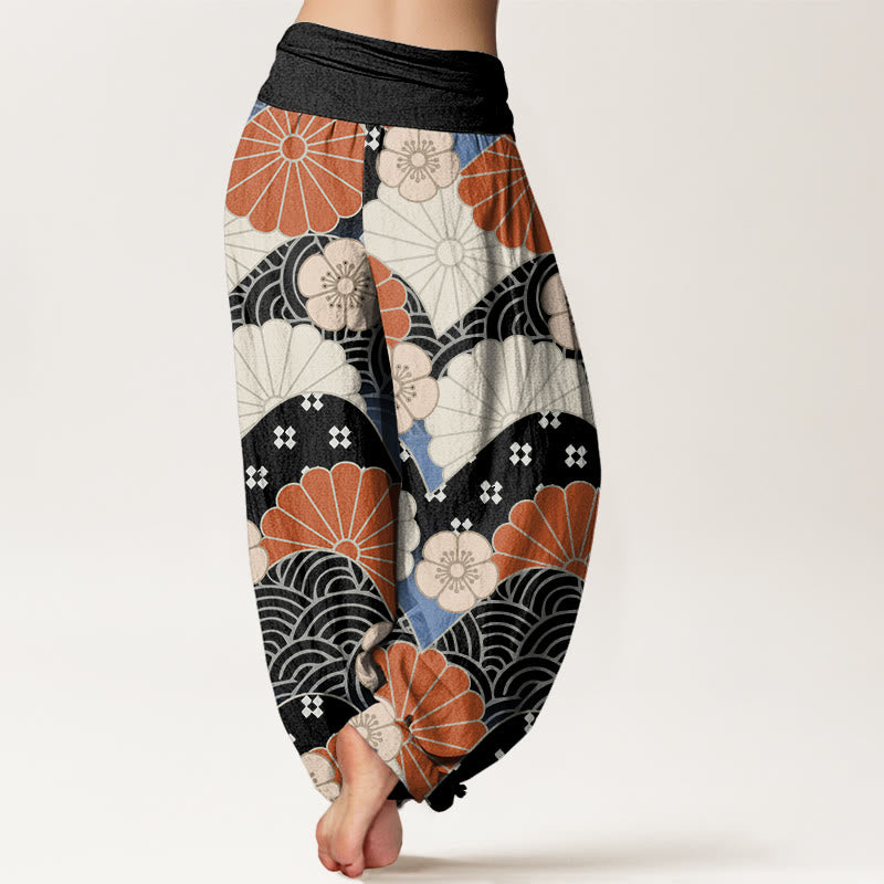 Buddha Stones Casual Abstract Petal And Wave Pattern Women's Elastic Waist Harem Pants - image 9