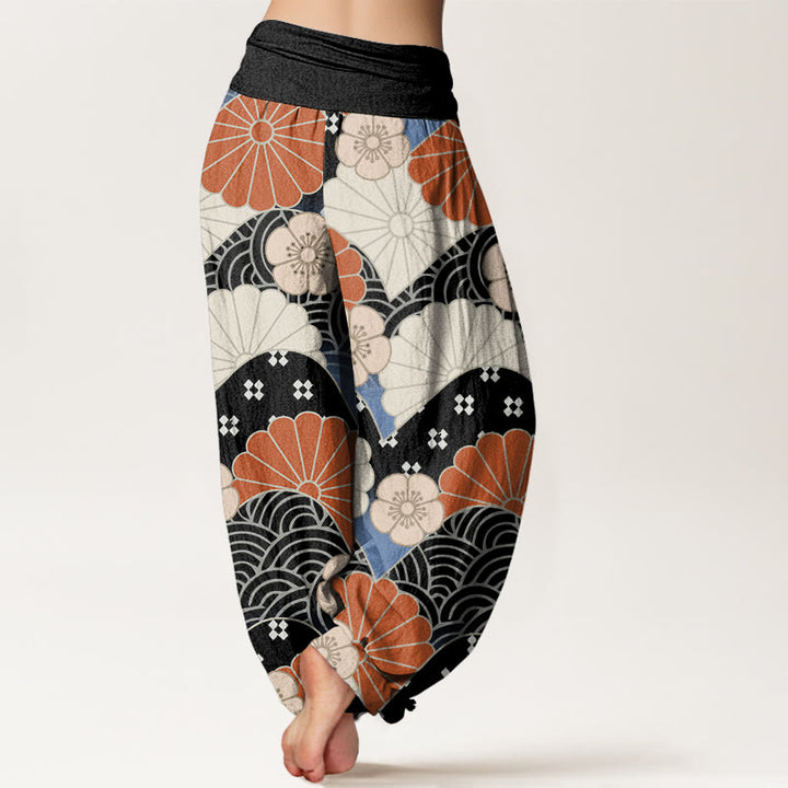 Buddha Stones Casual Abstract Petal And Wave Pattern Women's Elastic Waist Harem Pants - image 9