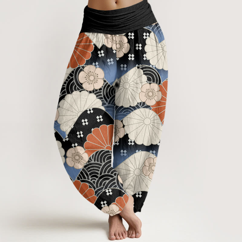 Buddha Stones Casual Abstract Petal And Wave Pattern Women's Elastic Waist Harem Pants - Black - US22，UK/AU26，EU54 (6XL) - image 7