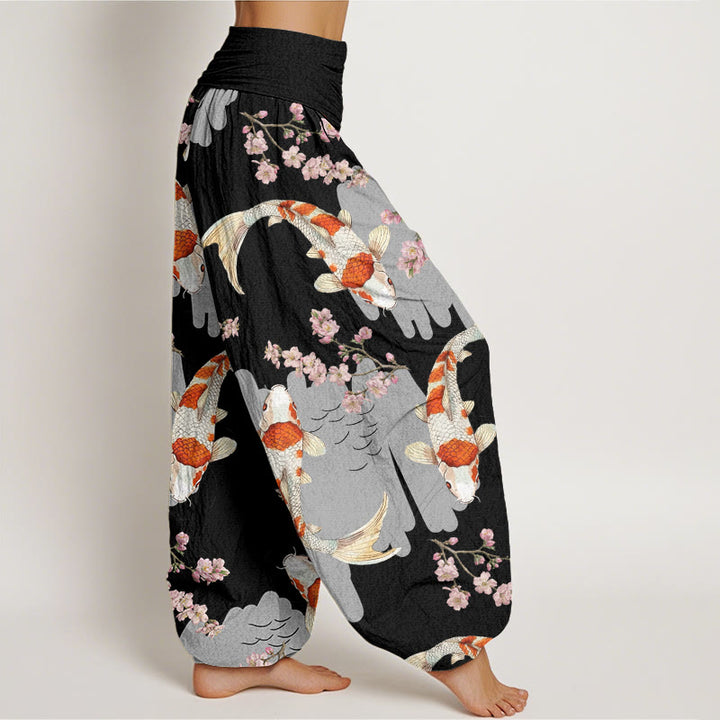Buddha Stones Casual Koi Fish Cherry Blossom Pattern Women's Elastic Waist Harem Pants - image 5