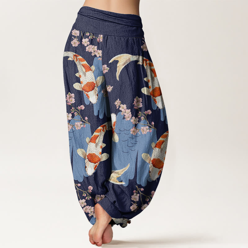 Buddha Stones Casual Koi Fish Cherry Blossom Pattern Women's Elastic Waist Harem Pants - image 9