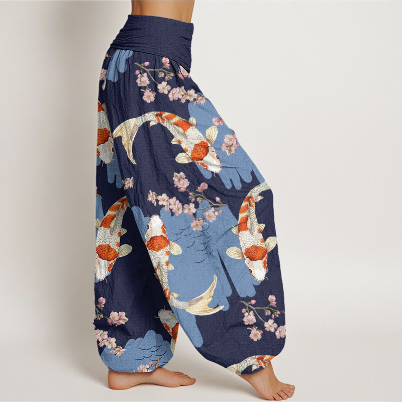 Buddha Stones Casual Koi Fish Cherry Blossom Pattern Women's Elastic Waist Harem Pants - image 8
