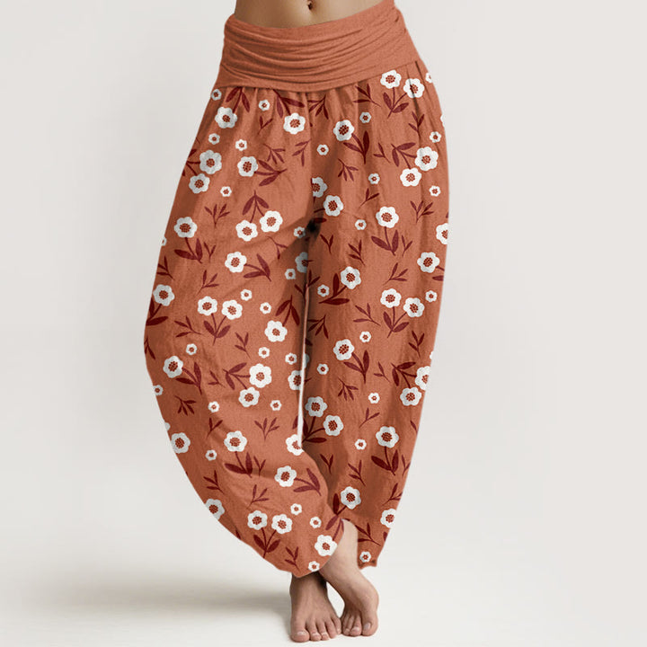 Buddha Stones Casual Simple Flowers Leaves Pattern Women's Elastic Waist Harem Pants - Chocolate - US22，UK/AU26，EU54 (6XL) - image 0