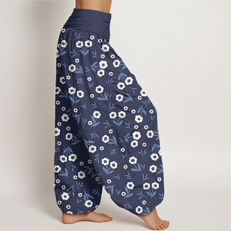 Buddha Stones Cotton Casual Simple Flowers Leaves Pattern Women's Elastic Waist Harem Pants - image 6