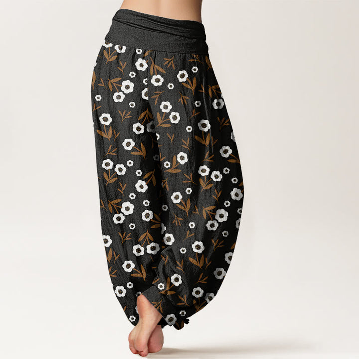 Buddha Stones Casual Simple Flowers Leaves Pattern Women's Elastic Waist Harem Pants - image 9