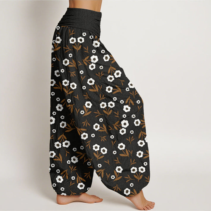 Buddha Stones Casual Simple Flowers Leaves Pattern Women's Elastic Waist Harem Pants - image 8
