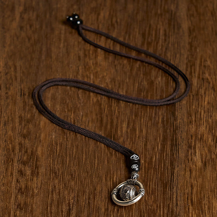 Buddha Stones Om Mani Padme Hum Copper Plated Silver Wealth Rotating Necklace Pendant - image 2