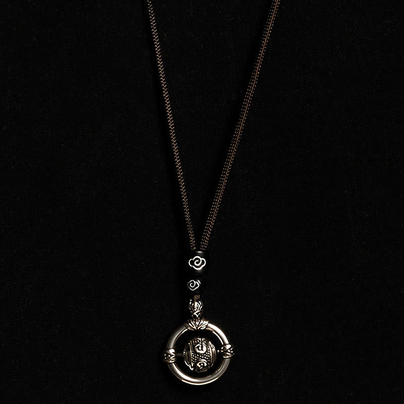 Buddha Stones Om Mani Padme Hum Copper Plated Silver Wealth Rotating Necklace Pendant - image 9