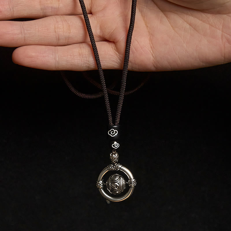 Buddha Stones Om Mani Padme Hum Copper Plated Silver Wealth Rotating Necklace Pendant - image 4