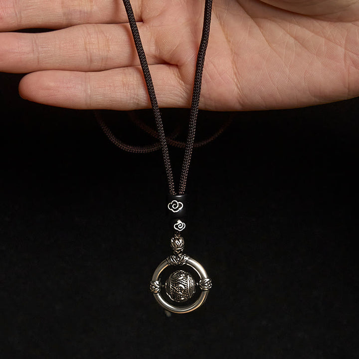 Buddha Stones Om Mani Padme Hum Copper Plated Silver Wealth Rotating Necklace Pendant - image 4