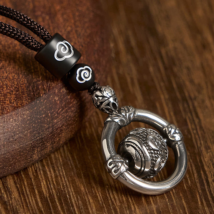 Buddha Stones Om Mani Padme Hum Copper Plated Silver Wealth Rotating Necklace Pendant - image 10