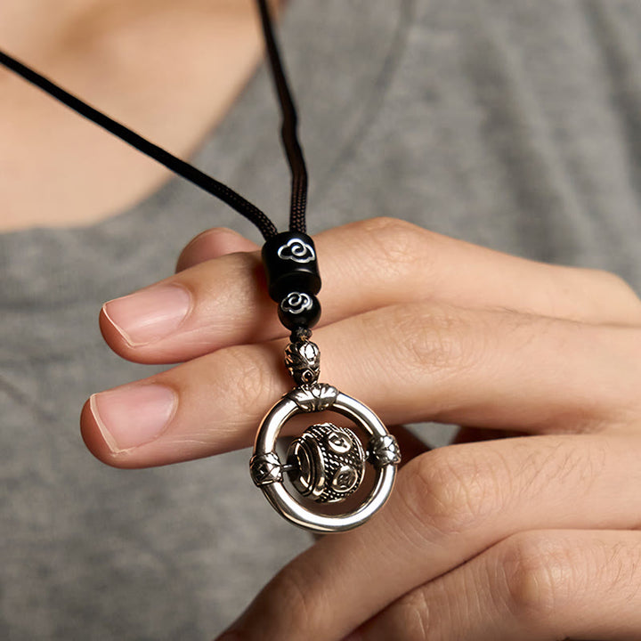 Buddha Stones Om Mani Padme Hum Copper Plated Silver Wealth Rotating Necklace Pendant - image 5