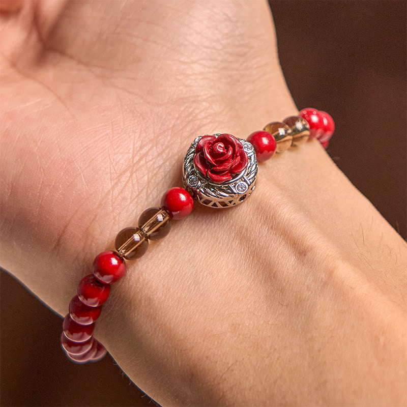 Buddha Stones Cinnabar Angora Red Shell Pearl Rose Petals Calm Bracelet - image 5