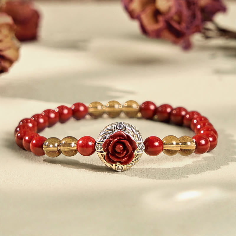 Buddha Stones Cinnabar Angora Red Shell Pearl Rose Petals Calm Bracelet - image 2