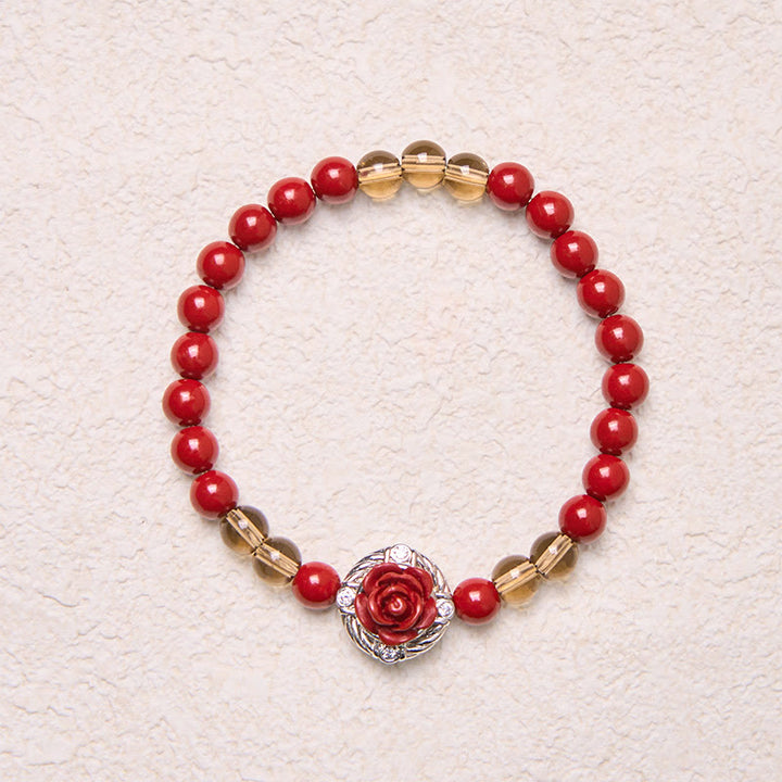 Buddha Stones Cinnabar Angora Red Shell Pearl Rose Petals Calm Bracelet - image 4