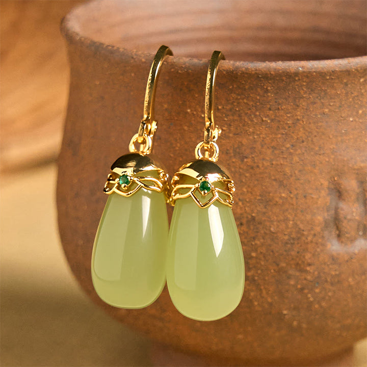 Buddha Stones Green Chalcedony Water Drop Strength Copper Posts Earrings - Green Chalcedony(Copper Posts) - image 1