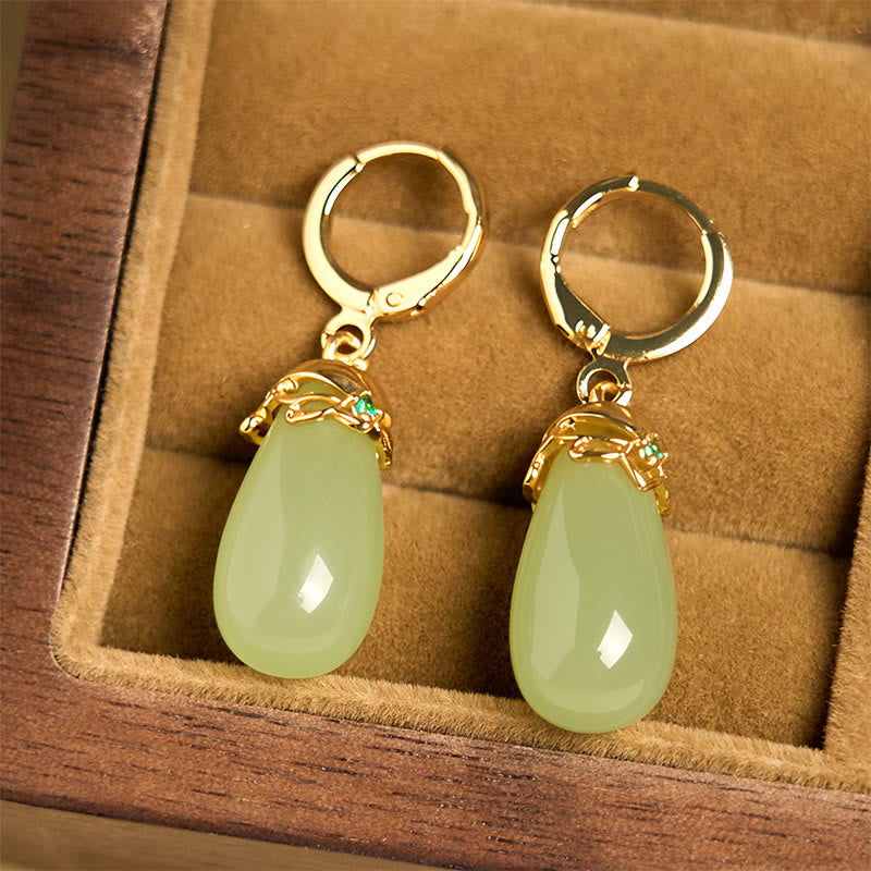 Buddha Stones Green Chalcedony Water Drop Strength Copper Posts Earrings - image 4