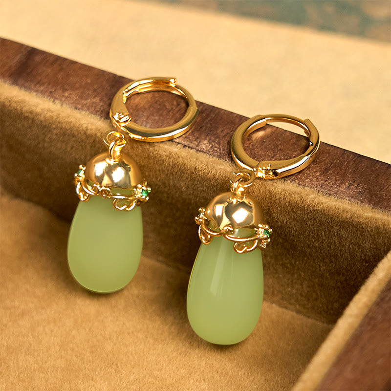 Buddha Stones Green Chalcedony Water Drop Strength Copper Posts Earrings - image 3
