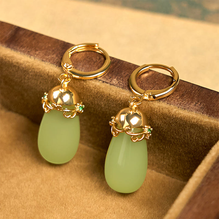 Buddha Stones Green Chalcedony Water Drop Strength Copper Posts Earrings - image 3
