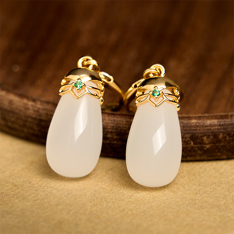 Buddha Stones Green Chalcedony Water Drop Strength Copper Posts Earrings - image 25