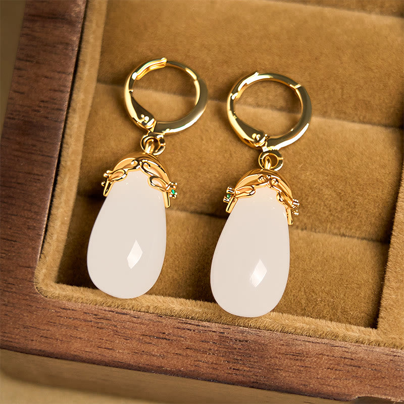 Buddha Stones Green Chalcedony Water Drop Strength Copper Posts Earrings - image 24