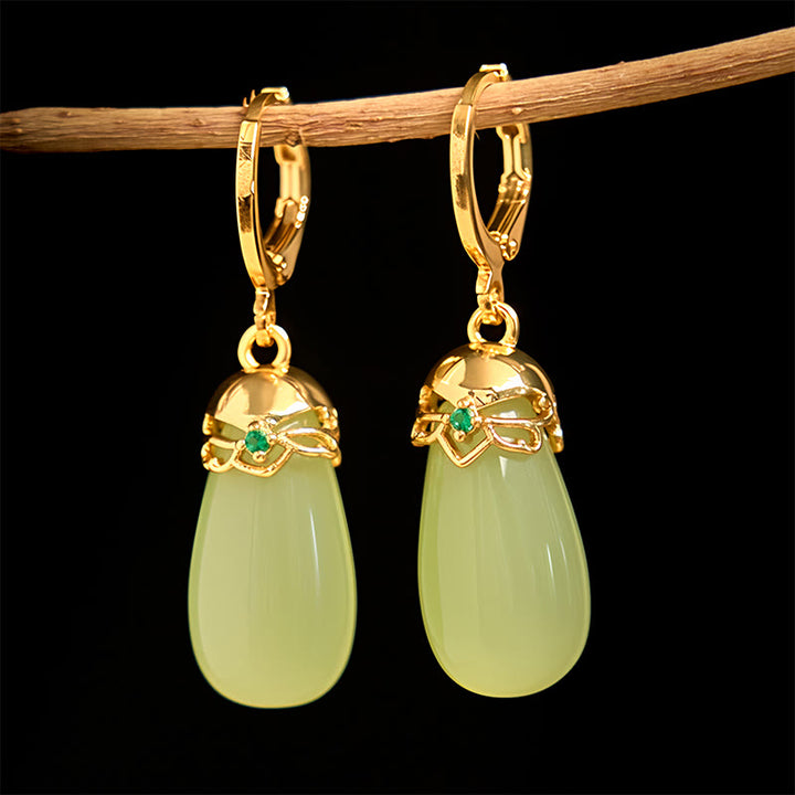Buddha Stones Green Chalcedony Water Drop Strength Copper Posts Earrings - image 2