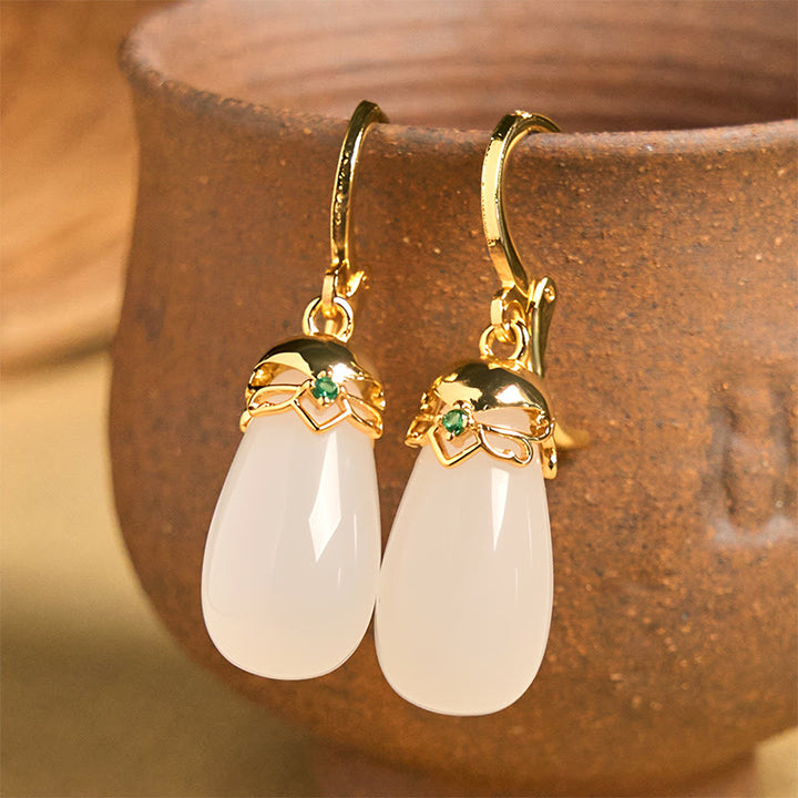 Buddha Stones Green Chalcedony Water Drop Strength Copper Posts Earrings - White Chalcedony(Copper Posts) - image 21