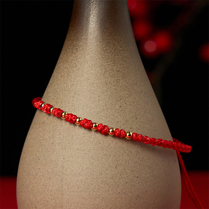 Buddha Stones 925 Sterling Silver Plated Gold Beads Red String Braided Protection Bracelet - image 5