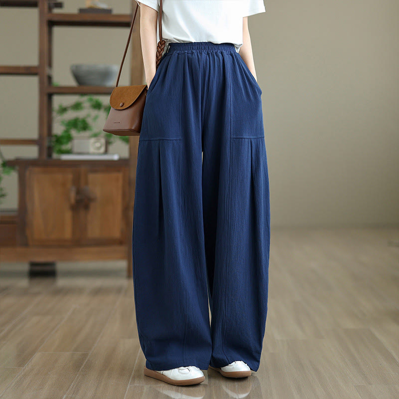 Buddha Stones Plain Pleated Design Ankle-Length Women's Cotton Linen Pants With Pockets - MidnightBlue - US12，UK/AU16，EU44 (2XL) - image 14