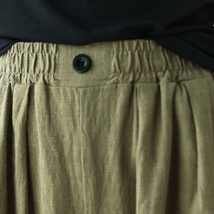 Buddha Stones Commute Button Design Women's Cotton Linen Elastic Waistband Pants With Pockets - image 8