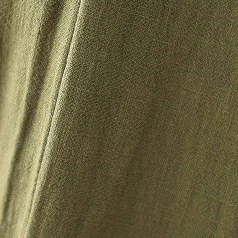 Buddha Stones Commute Button Design Women's Cotton Linen Elastic Waistband Pants With Pockets - image 9