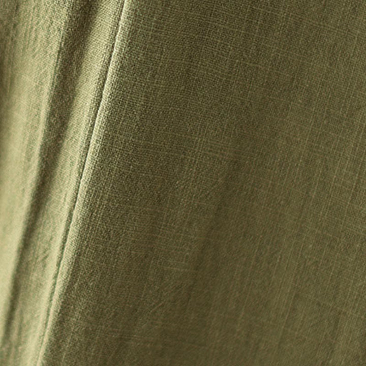 Buddha Stones Commute Button Design Women's Cotton Linen Elastic Waistband Pants With Pockets - image 9