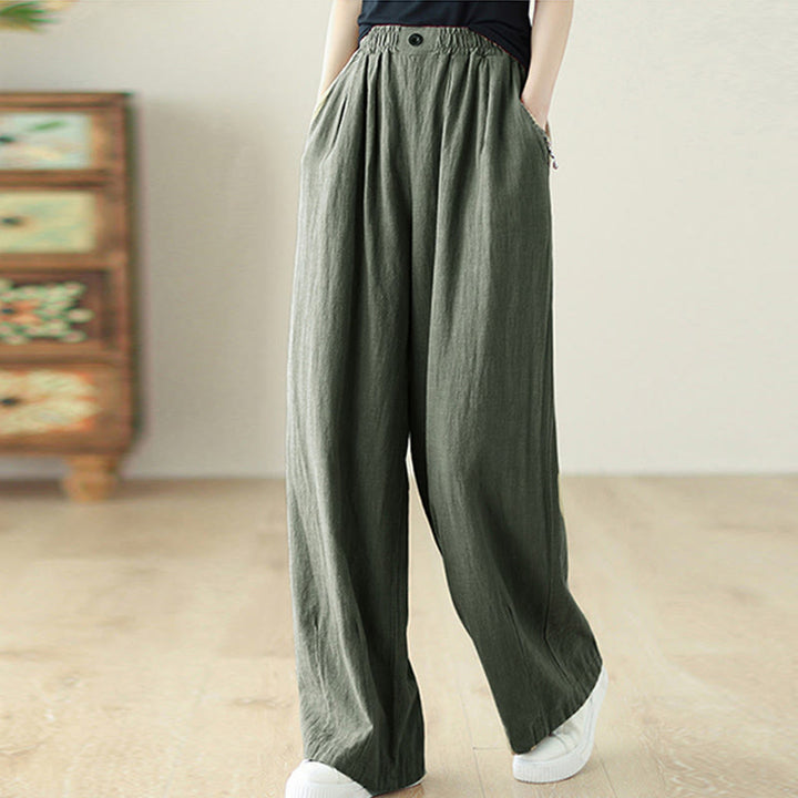 Buddha Stones Commute Button Design Women's Cotton Linen Elastic Waistband Pants With Pockets - SlateGray - US12，UK/AU16，EU44 (3XL) - image 17