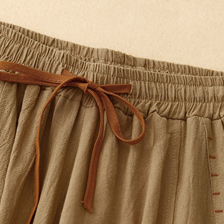 Buddha Stones Casual Side Slits Design Cotton Women's Wide Leg 7-8 Length Pants With Pockets - image 1