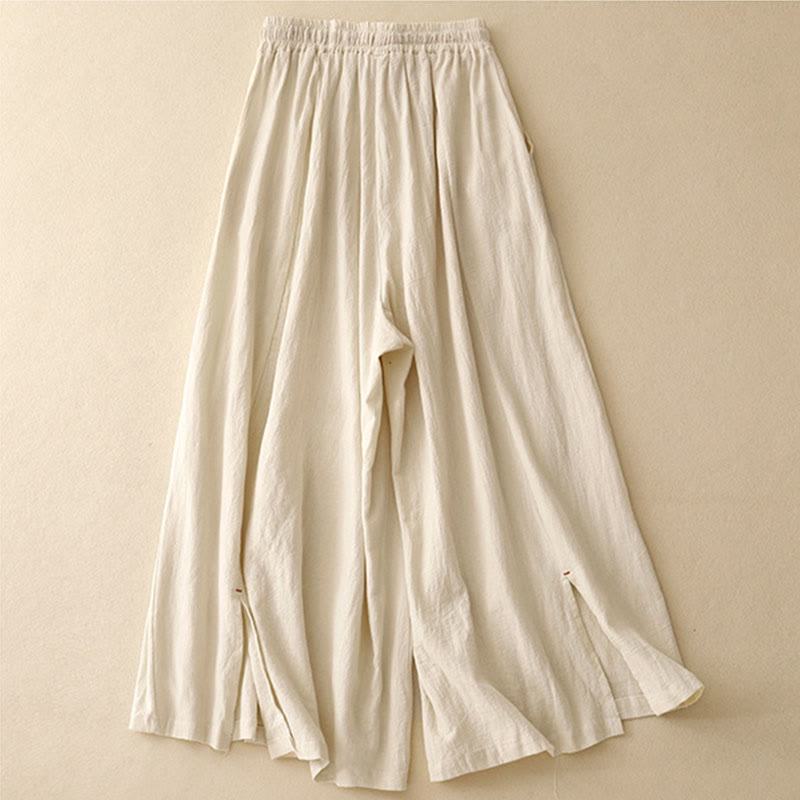 Buddha Stones Casual Side Slits Design Cotton Women's Wide Leg 7-8 Length Pants With Pockets - image 4