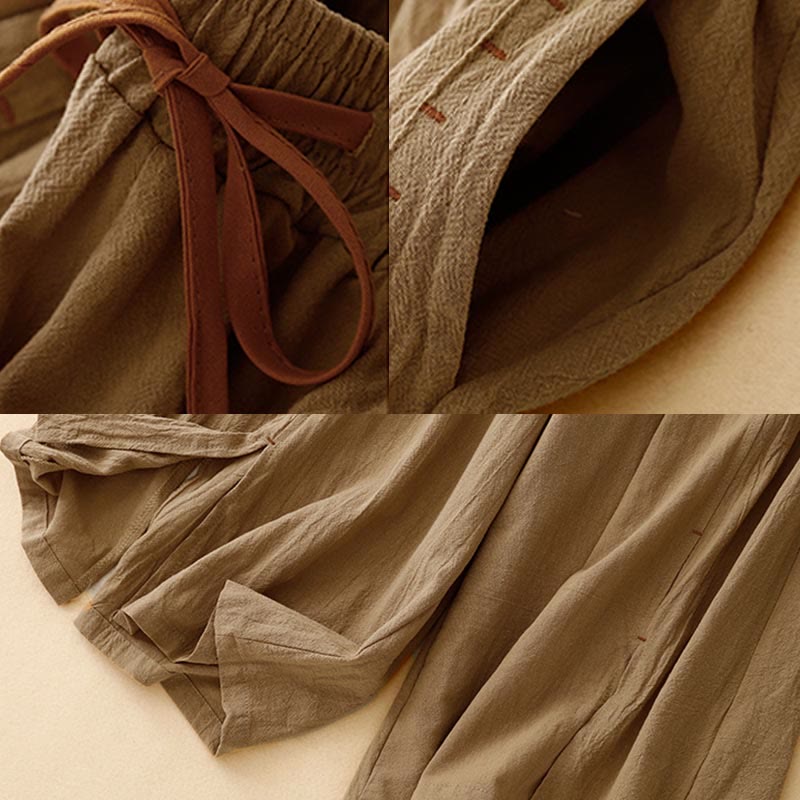 Buddha Stones Casual Side Slits Design Cotton Women's Wide Leg 7-8 Length Pants With Pockets - image 2