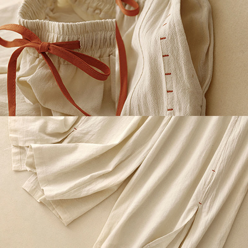 Buddha Stones Casual Side Slits Design Cotton Women's Wide Leg 7-8 Length Pants With Pockets - image 9