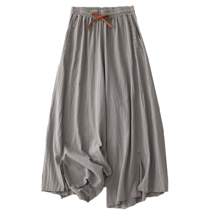 Buddha Stones Casual Side Slits Design Cotton Women's Wide Leg 7-8 Length Pants With Pockets - image 14