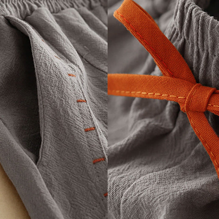 Buddha Stones Casual Side Slits Design Cotton Linen Women's Wide Leg 7-8 Length Pants With Pockets - image 13