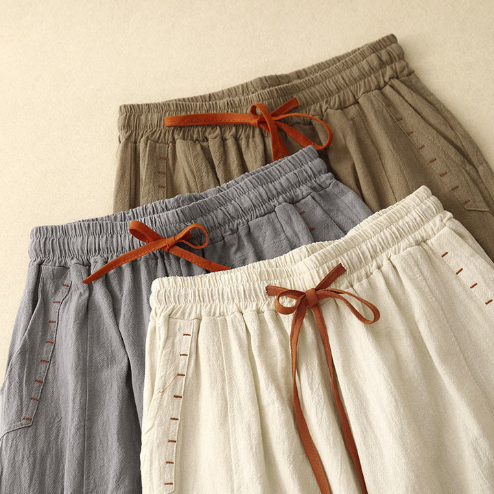 Buddha Stones Casual Side Slits Design Cotton Women's Wide Leg 7-8 Length Pants With Pockets - image 15