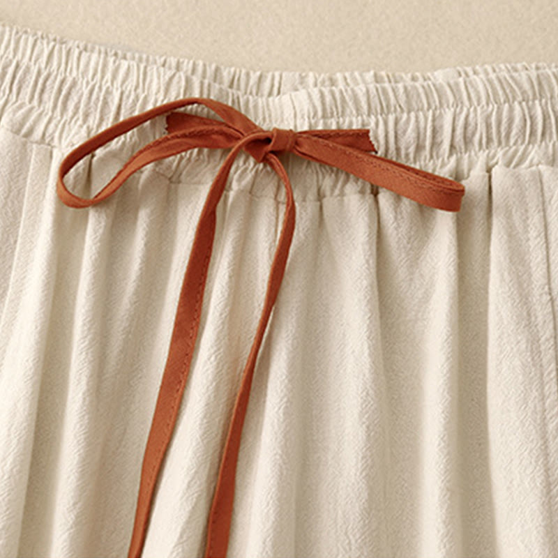Buddha Stones Casual Side Slits Design Cotton Linen Women's Wide Leg 7-8 Length Pants With Pockets - image 5