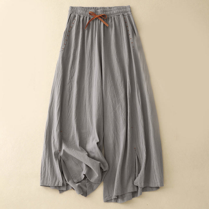 Buddha Stones Casual Side Slits Design Cotton Women's Wide Leg 7-8 Length Pants With Pockets - DarkGray - US8-10，UK/AU12-14，EU40-42 (2XL) - image 10