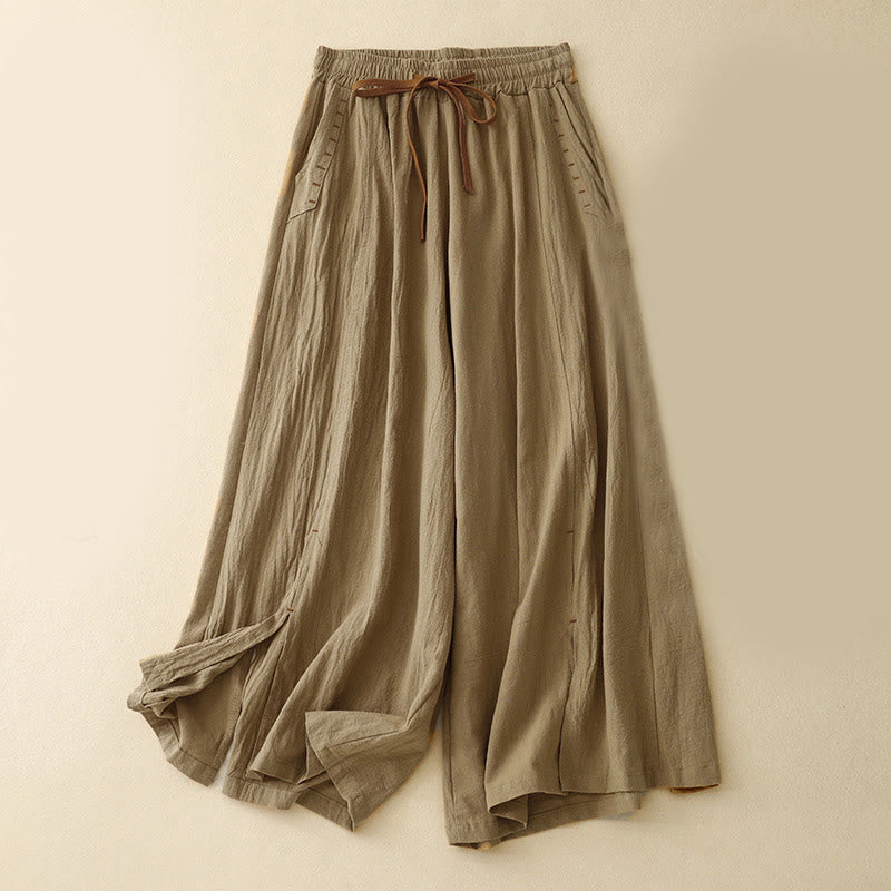Buddha Stones Casual Side Slits Design Cotton Women's Wide Leg 7-8 Length Pants With Pockets - DarkGoldenrod - US8-10，UK/AU12-14，EU40-42 (2XL) - image 1